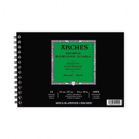 Blocco di Carta per Acquerello Spiralato - 15x25cm. - 15 Fogli - 300gr. - Arches