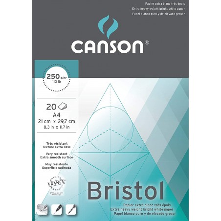 Blocco di Carta Bristol Bureau - 20 Fogli - A4 - 250gr. - Canson