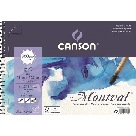 Blocco di Carta Montval a Spirale - 12 Fogli - 300gr. - Canson