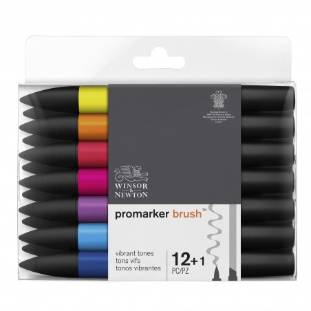 Pennarelli Brushmarker Set 1 Vibranti - 12+1 Blender in Omaggio - Winsor&Newton