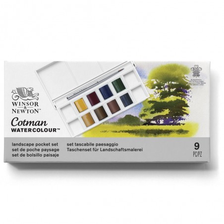 Acquerello Cotman Set Paesaggio - 8 Mezzi Godet + Pennello - Winsor&Newton