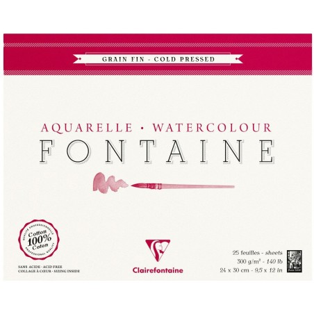 Blocco di Carta per Acquerello Fontaine Grana Fine - 25 Fogli 300gr. - Clairefontaine