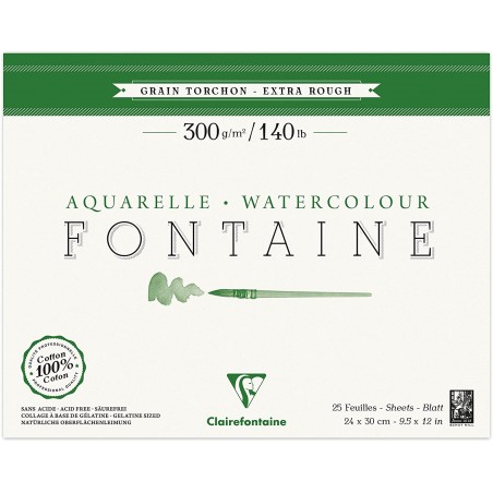 Blocco di Carta per Acquerello Fontaine Grana Ruvida Torchon - 24x30cm. 25 Fogli 300gr. - Clairefontaine
