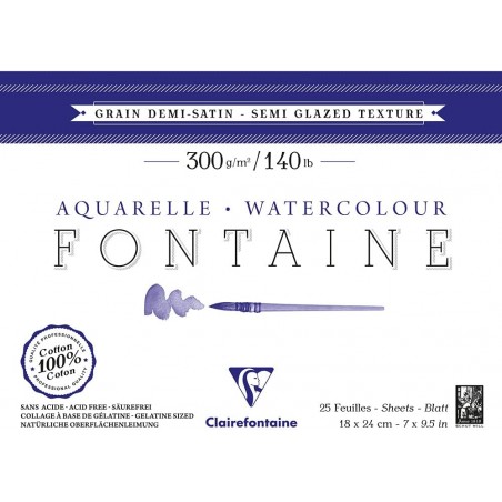 Blocco di Carta per Acquerello Fontaine Grana Semi-Satinata - 25 Fogli 300gr. - Clairefontaine