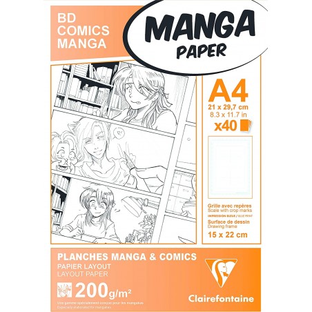 Blocco di Carta Manga Comics Griglia 6 Quadri - A4 40 Fogli 200gr. - Clairefontaine