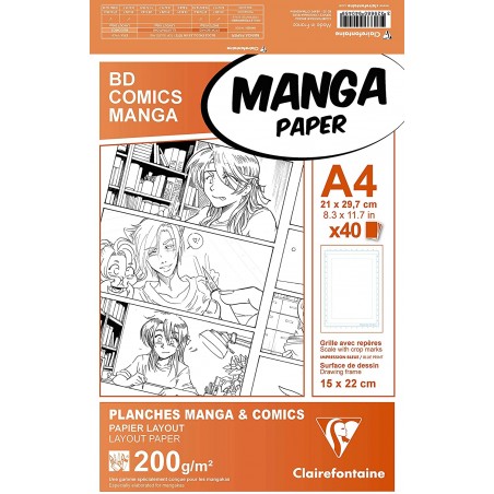 Blocco di Carta Manga Comics Griglia Semplice - A4 40 Fogli 200gr. - Clairefontaine