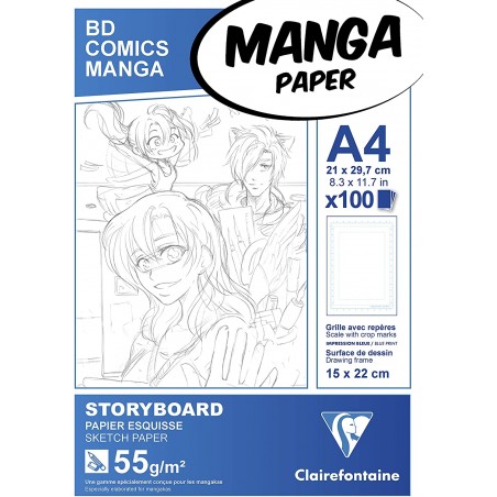 Blocco di Carta Manga Storyboard Griglia Semplice - A4 100 Fogli 55gr. - Clairefontaine