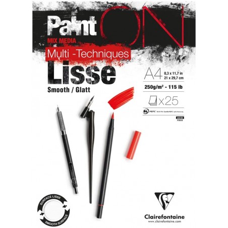 Blocco di Carta Paint On Bianco Liscio - 25 Fogli 250gr. - Clairefontaine