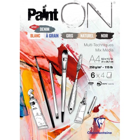 Blocco di Carta Paint On N°6 - A4 24 Fogli 250gr. Colori Assortiti - Clairefontaine