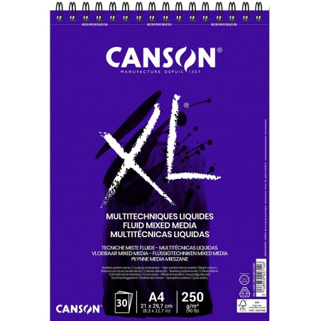 Blocco di Carta XL Fluid Mix Media a Spirale 250gr. - Canson