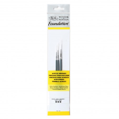 Pennelli Sintetici Foundation per Acrilico - Set 3 Pennelli Tondi