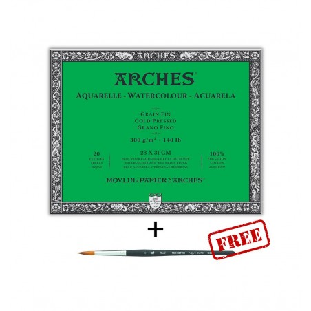 Blocco di Carta per Acquerello 23x31cm. + Pennello Sintetico in Martora in Omaggio