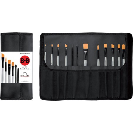 Portapennelli completo di 12 Pennelli Sintetici