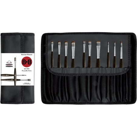 Portapennelli completo di 10 Pennelli Sintetici Mangusta