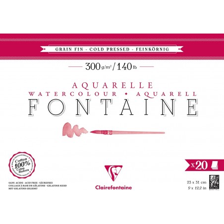 Blocco di Carta per Acquerello Fontaine Grana Fine 100%Cotone