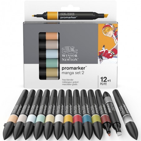 Pennarelli Promarker Manga Expansion Pack 2 - 12+1 Blender Omaggio - Winsor&Newton