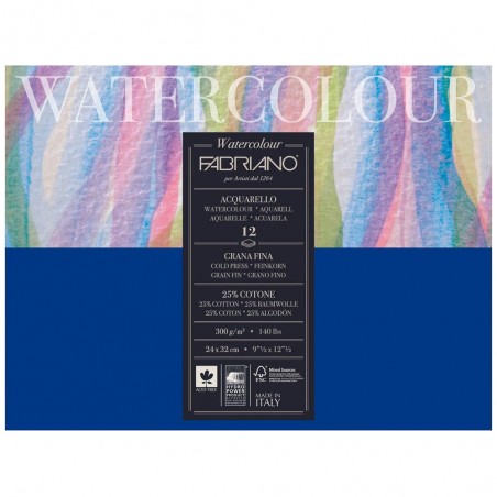 Blocco di Carta Watercolour Grana Fine 300gr. - 12 Fogli