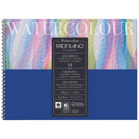 Blocco di Carta Spiralato Watercolour Grana Fine 300gr. - 12 Fogli
