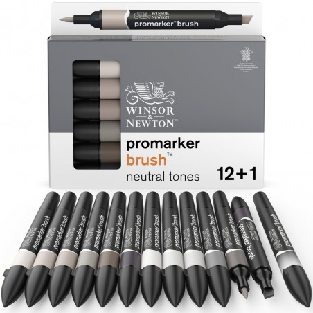 Pennarelli Brushmarker Set 1 Neutri - 12+1 Blender in Omaggio - Winsor&Newton