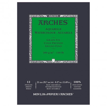 Blocco di Carta per Acquerello Grana Fine, 12 fogli da 300gr. - Arches