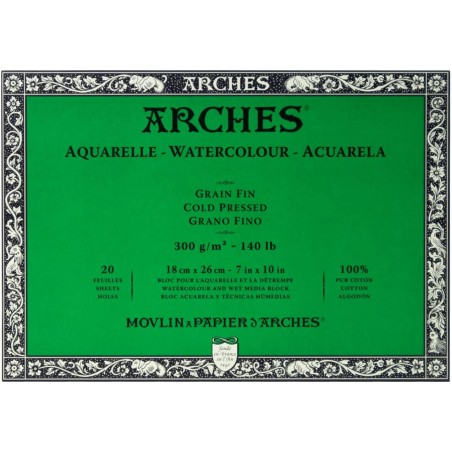 Blocco di Carta per Acquerello Grana Fine, 20 fogli da 300gr. - Arches