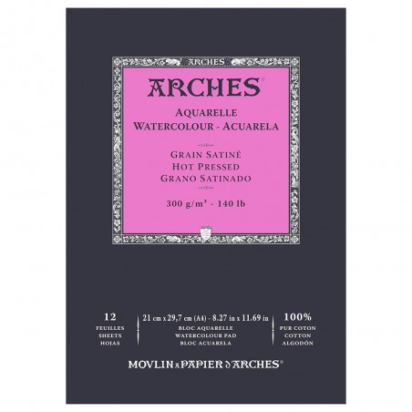 Blocco di Carta per Acquerello Grana Satinata, 12 fogli da 300gr. - Arches