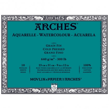 Blocco di Carta per Acquerello Grana Fine, 10 Fogli da 640gr. - Arches