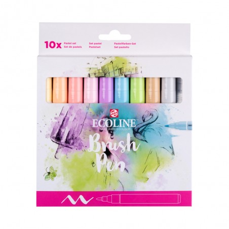 Pennarelli Ecoline Brush Pen, Set 10 Colori Pastello - Royal Talens