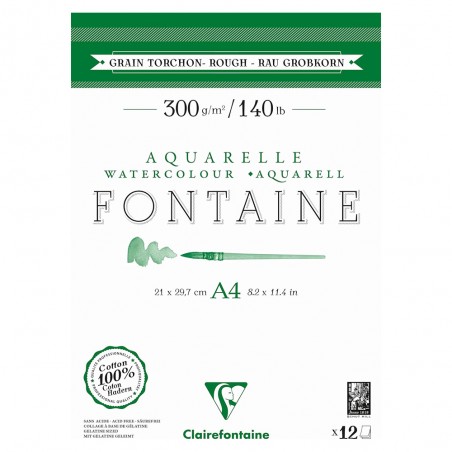 Blocco di Carta Fontaine per Acquerello Grana Torchon, 100%Cotone - Clairefontaine