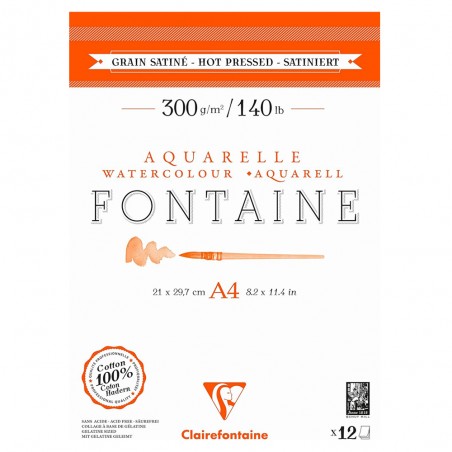 Blocco di Carta Fontaine per Acquerello Grana Satinata, 100%Cotone - Clairefontaine