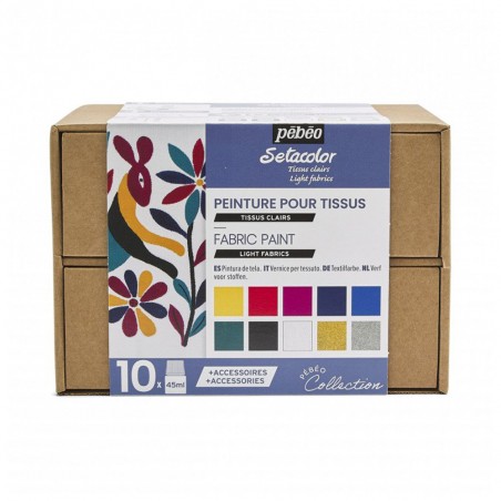 Colori per Tessuti Chiari Setacolor, Set 10 Colori - Pèbèo
