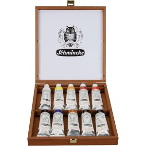 Cassetta in Legno Olio Mussini, 10 Colori da 35ml. - Schmincke