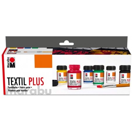Colori per Tessuto Textil - Set Plus 6x15 ml + Pennello - Marabu