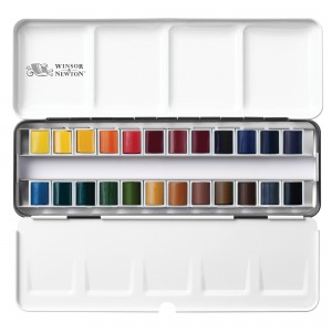 Acquerello Professional Water Colour Set Sketchers Box - 24 Mezzi Godet - Winsor&Newton