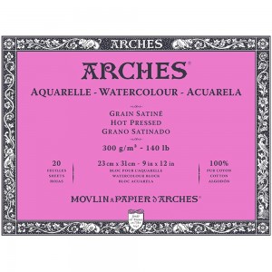 Blocco di Carta per Acquerello Grana Satinata, 20 Fogli da 300gr. - Arches
