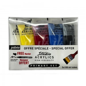 Acrilico Studio, Set 5 Colori Primari + Marker Acrilico - Pèbèo